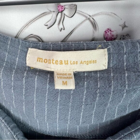 Monteau dress button up stripes white Blue Pinstripe Midi Dress - Picture 6 of 8